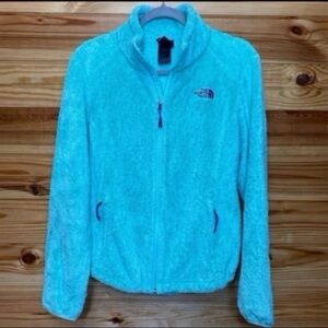 The north face teal / sea foam green fuzzy jacket small